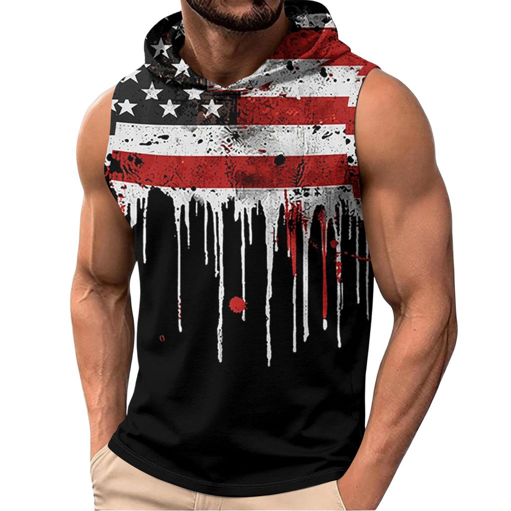 Men’s Sleeveless Hooded Tank Top with Graphic Print Loose Fit Pullover Casual Lightweight Athletic Wear for Summer