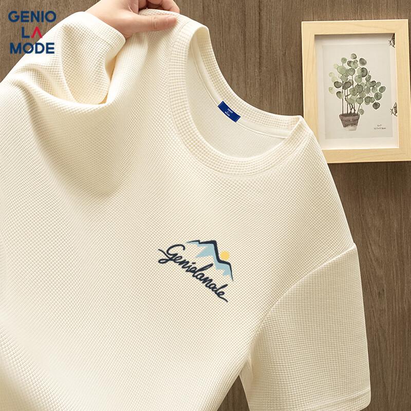 GENIOLAMODE Men s Waffle Knit Round Neck T-Shirt M