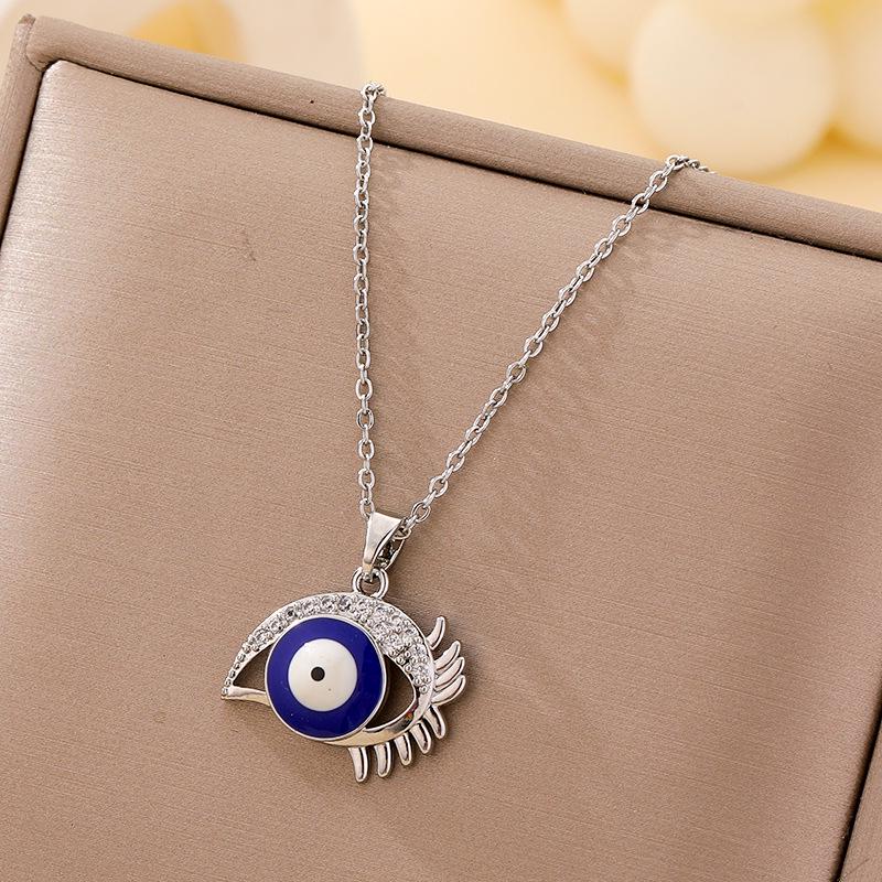 Women's Titanium Steel Blue Evil Eye Pendant Necklace - Light Luxury Clavicle Chain Jewelry