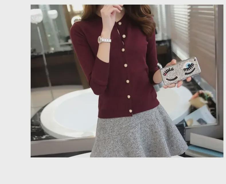 Women's Slim Round Neck Knitted Cardigan - Lightweight, Solid Color Sweater for Spring and Autumn