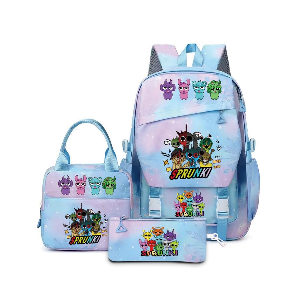 Rhythm box music game heat transfer backpack Sprunki pink schoolbag portable lunch bag stationery pencil case D