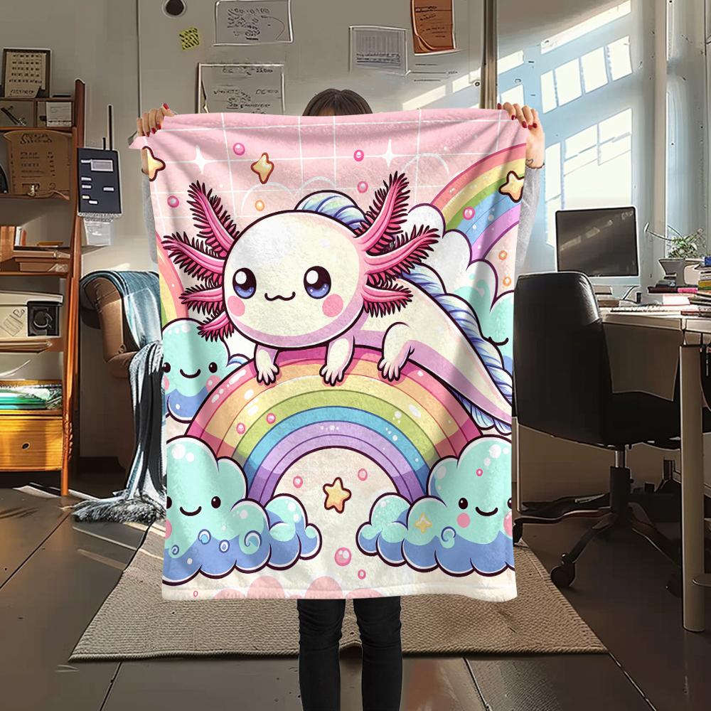 1Pc Axolotl Print Flannel Blanket, High quality Comfortable for All Seasons, Home Decor, Warmth and Comfort, Perfect for Christmas Gifts