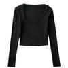 Women Cotton Ribbed Square Neck Crop Top With Long Sleeve