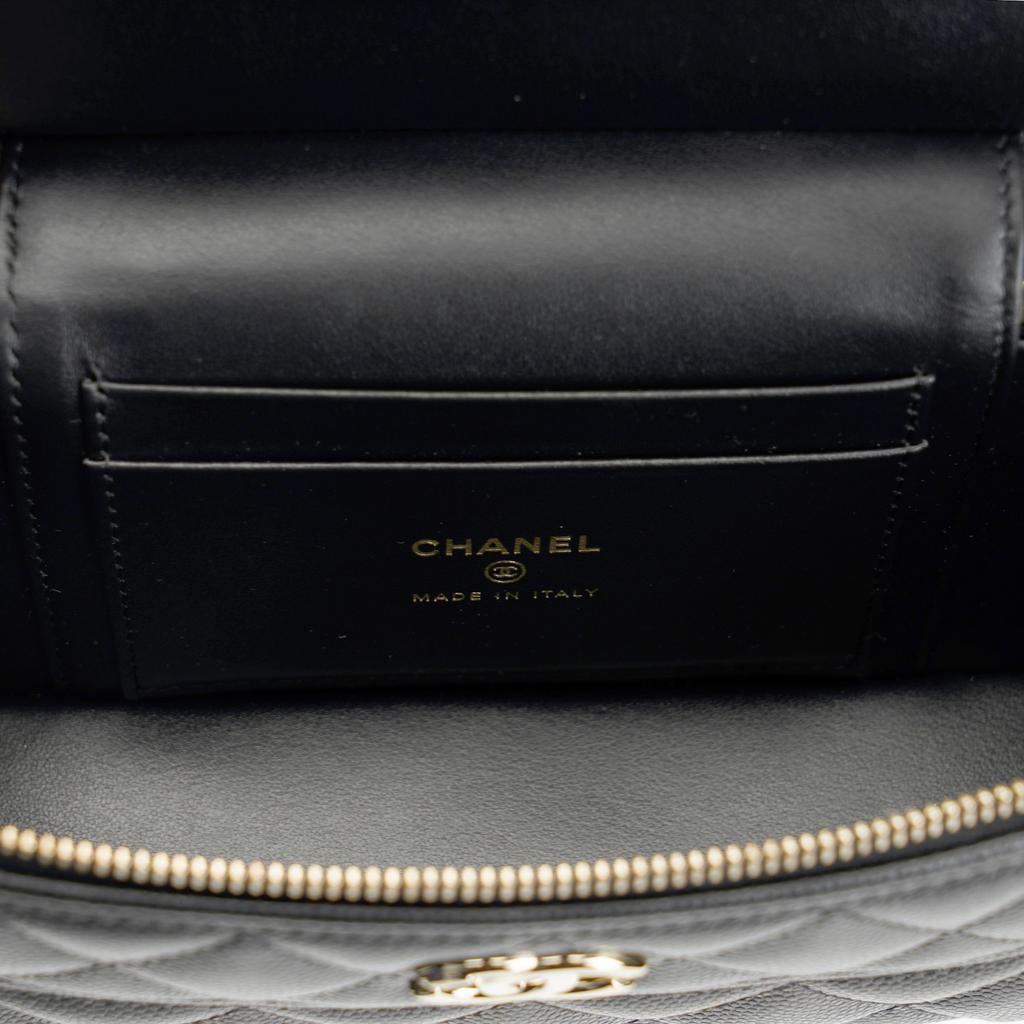 Chanel 26c Dvojité logo C Vzor kosočtverců Kožená řetízková krabička Vyrobeno z zrnité hovězí kůže Se zlatým kováním Taška přes rameno Dámská Černá