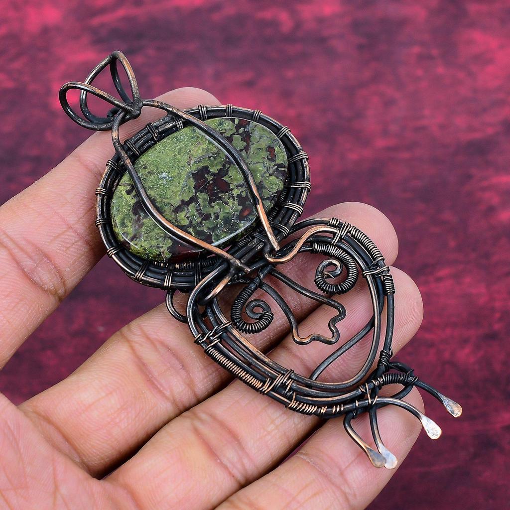 Drachenblutstein Edelstein Anhänger Handgefertigter Schmuck Kupferdraht Umwickelter Anhänger