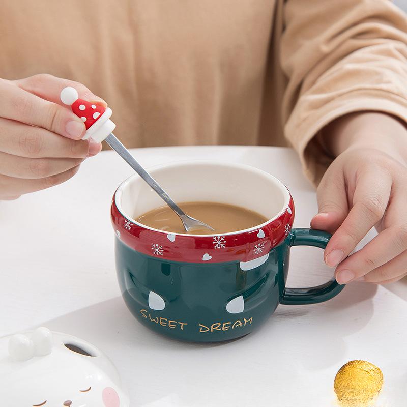 Christmas Cute Rabbit Cup Christmas Mug Ceramic Cup Christmas Gift Coffee Cup with Lid Spoon Large Capacity Water Cup