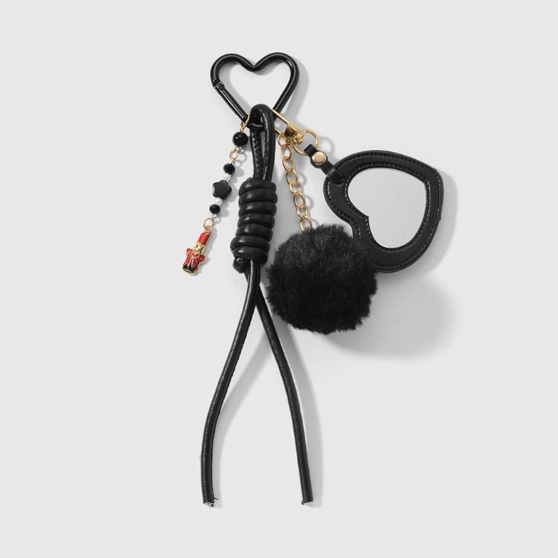 Vintage Leather Keychain Handmade Heart Braided Rope Mirror Charm DIY Accessory Sturdy Leather Key Holder