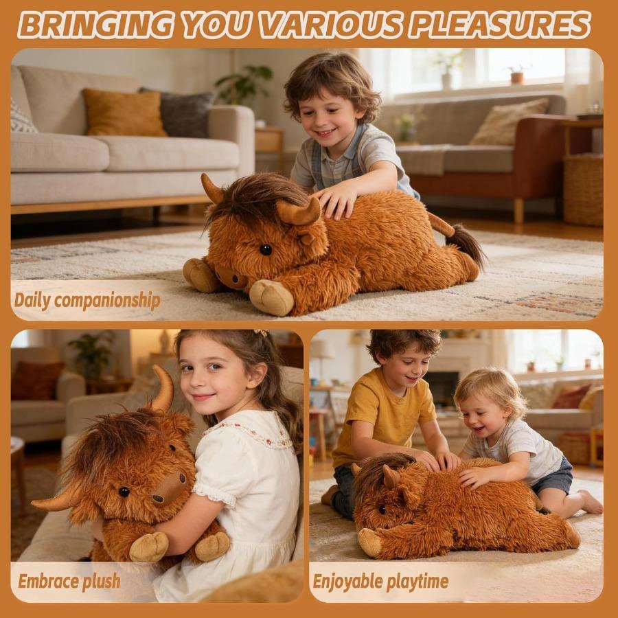 Peluche Vache des Highlands Lestée 1,9 kg Grande 55 cm Oreiller Peluche Bétail conçu pour Adultes Cadeau de Noël Anniversaire Doux Wa