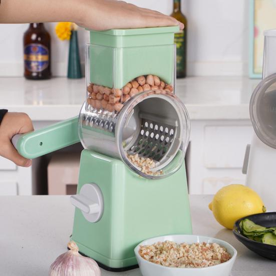 6-in-1 Rotary Vegetable Cutter Handheld Food Chopper with Stainless Steel Blades Kitchen Gadget for Grating Slicing Dicing