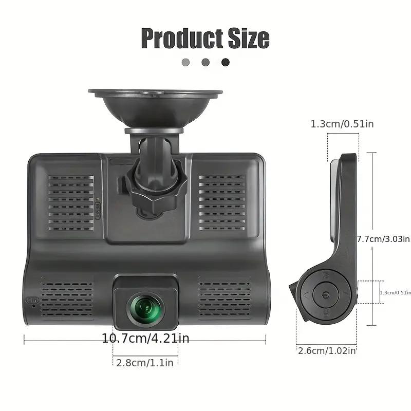 1080P Araba DVR 3 Kamera Lens 4 İnçlik Dikiz Kamerası Geri Görüş Kamerası Dahil TF Kart Video Kaydedici Otomatik Kayıt Cihazı