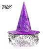 Decorative Wizard Hat Halloween Witch Hat, Adult Kids Cosplay Cone with Spider Black Web Star Decor, Gothic Party Costume Prop, Trick or Treat