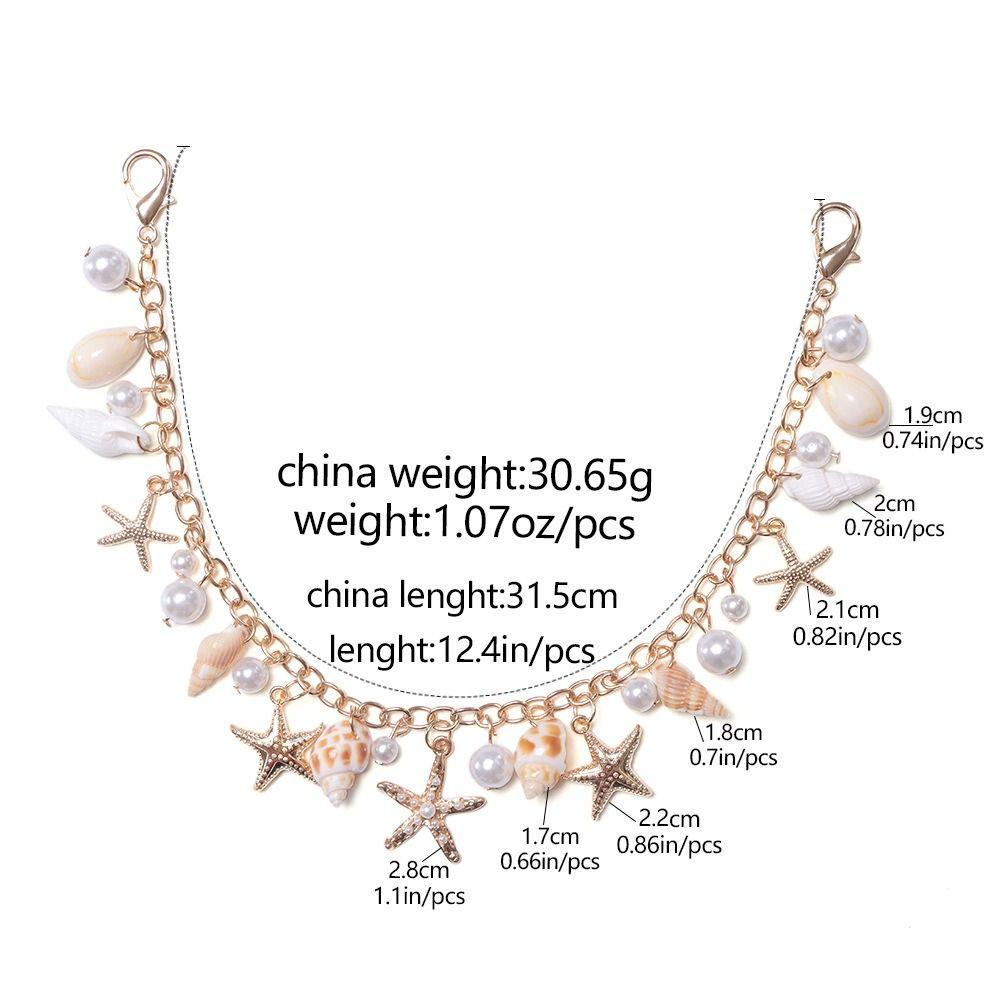 DIY Decoration Starfish Conch Pearl Bag Pendant Metal Chain Key Chain Bag Charms Accessory Lanyard Bohemian Style Bag Chain