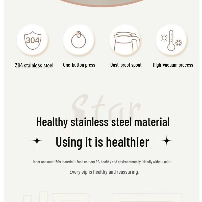 ASD 2L Large Capacity 304 Stainless Steel Press-Type Thermos