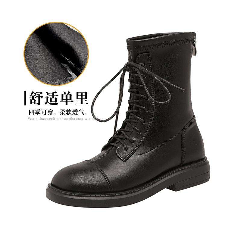 

Эластичные тонкие ботинки длинные ботинки Мартина женские новые осенне-зимние бархатные женские ботинки на толстой подошве с высоким голенищем ветрозащитные рыцарские ботинки 34