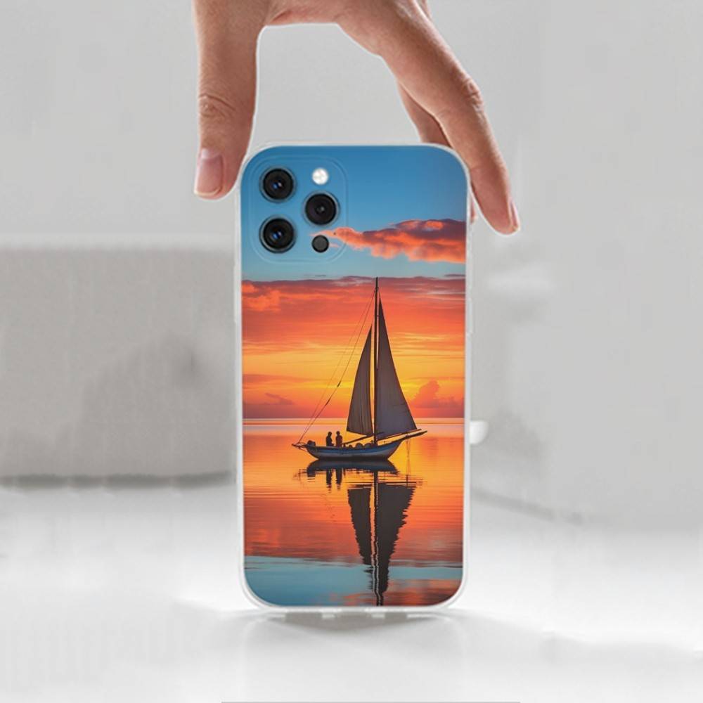 Sailing Boat Case For iPhone Max,14,16,X,13,XR,SE,12,15,Pro,17,Plus,11,XS,Mini Transparent Soft Cover