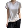 Silk T-shirt for Women Spring and Summer Short Loose V-neck Solid Colour Texture Simple Inner Short-sleeved Top
