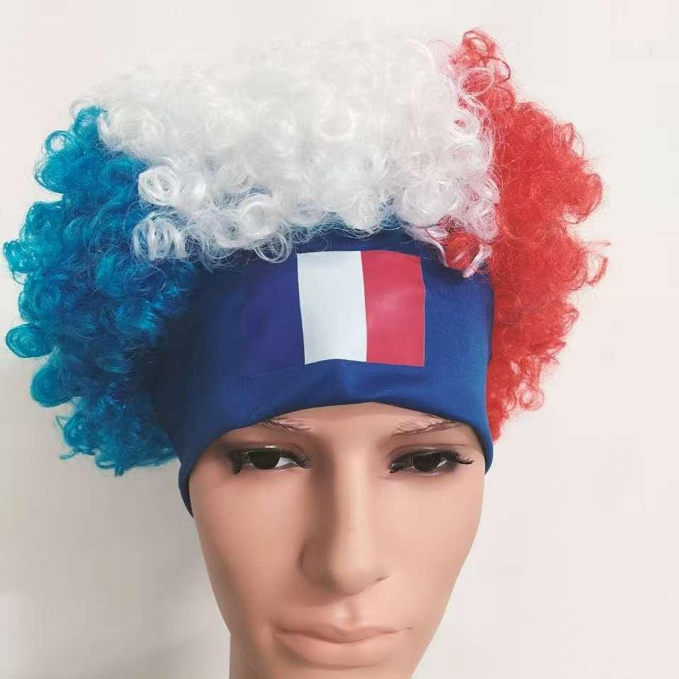 Fotbalový zápas Národní vlajka Paruka Afro vlasy Dekorace Fotbalový fanoušek Oslavné rekvizity