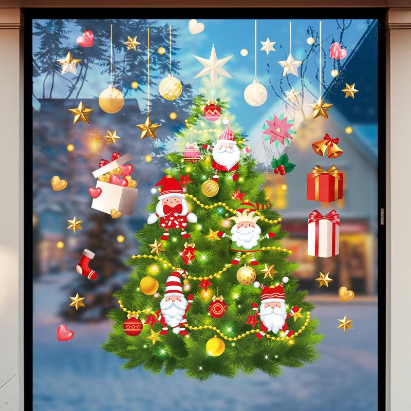 Christmas Tree Decorations, Shop Window Glass Door Stickers, Scene Arrangement, Holiday Gift Window Stickers