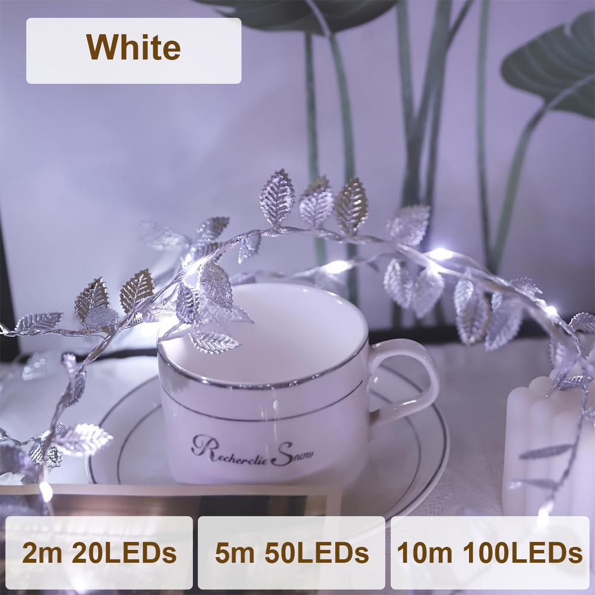 

Flexible Copper Wire Leaf Lights Leaves Warm White Led Golden Battery Operated Fairy Silver Romantic Cool Decorative Cozy String 2m 20leds