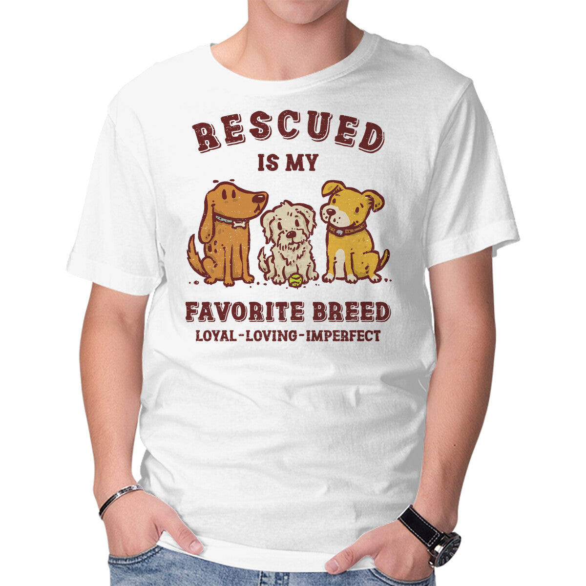 Unisex Crew Neck T-Shirt Rescued Is My Favorite Breed Graphic Short Sleeve Casual Tee XL