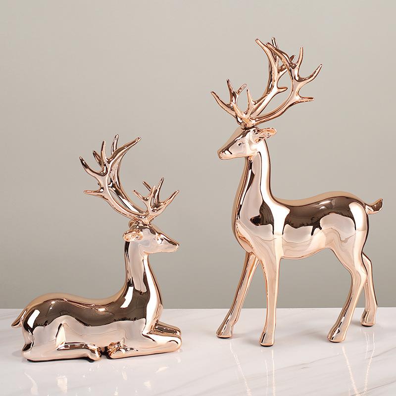 Electroplating Gold Deer TV Cabinet Entrance Ornaments Home Decoration Living Room Resin Craft Decoration
