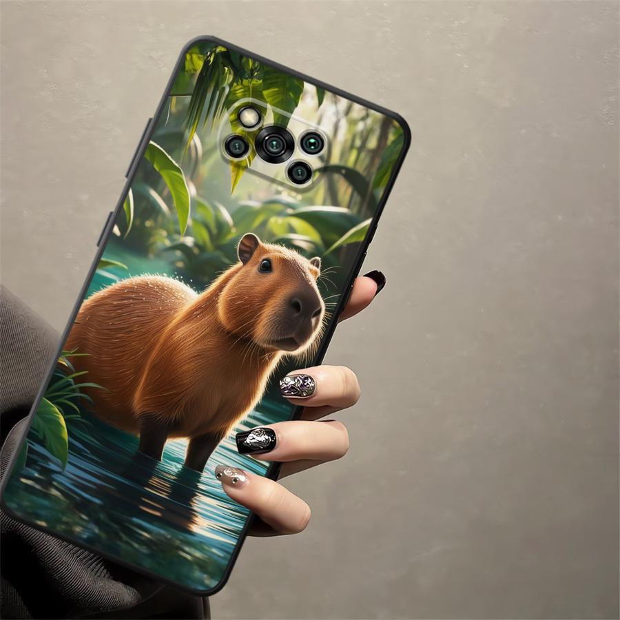 Case for Xiaomi Poco M3 M4 M7 Pro C40 C50 F3 M5 F1 C61 C71 X3 X4 X5 X7 Pro C75 Black Soft Phone Cover Cute Capybara
