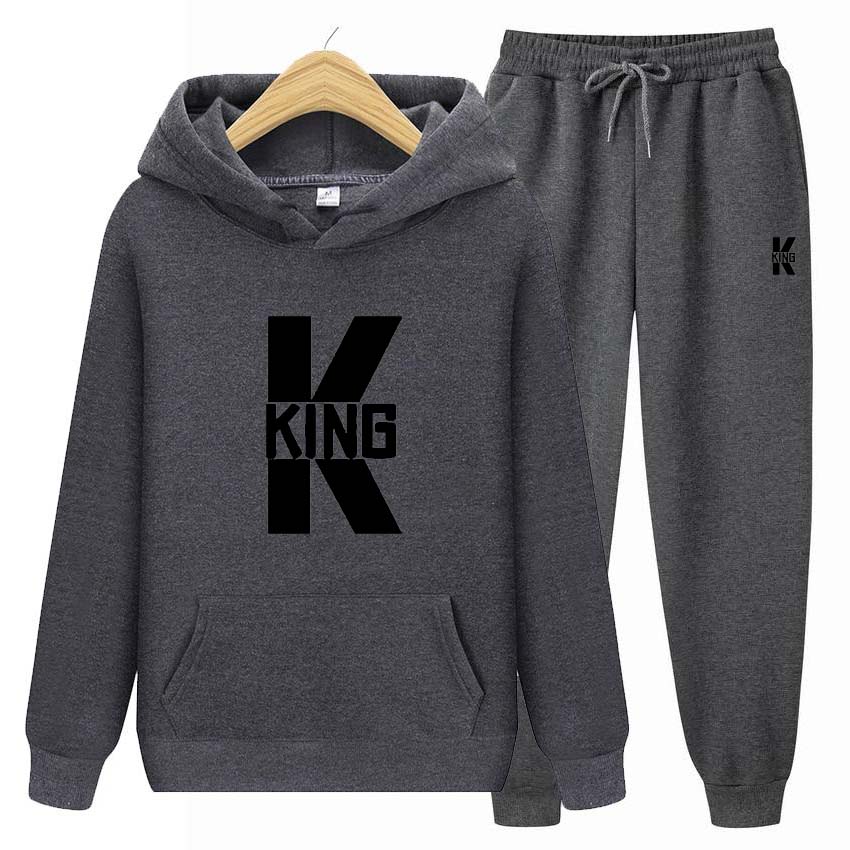 King Print Tracksuit 2 Pieces Set Long Sleeve Sweatshirts for Men Women Sport Suit Hooded Pullover Sweatshirt Top Coat