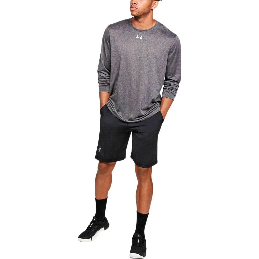 Under Armour Solid Color Logo Print Crew Neck Pullover Long Sleeve T-Shirt Men tops Gray 1305776-090