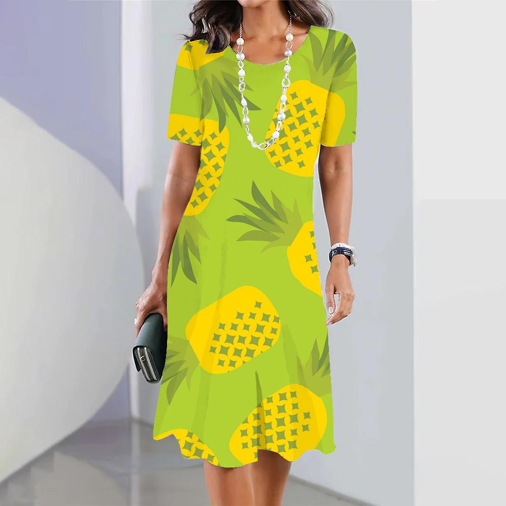 Cute Strawberry Printed Women's Long Dresses Summer Fashion Beach Wear Short Sleeves Hawaiian Style Maxi Dress For Lady Clothing
