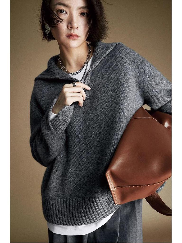 2025 Women's Plus Size 100% Wool Wheat Ear Pattern Knit Sweater - Stylish Autumn/Winter Base Layer