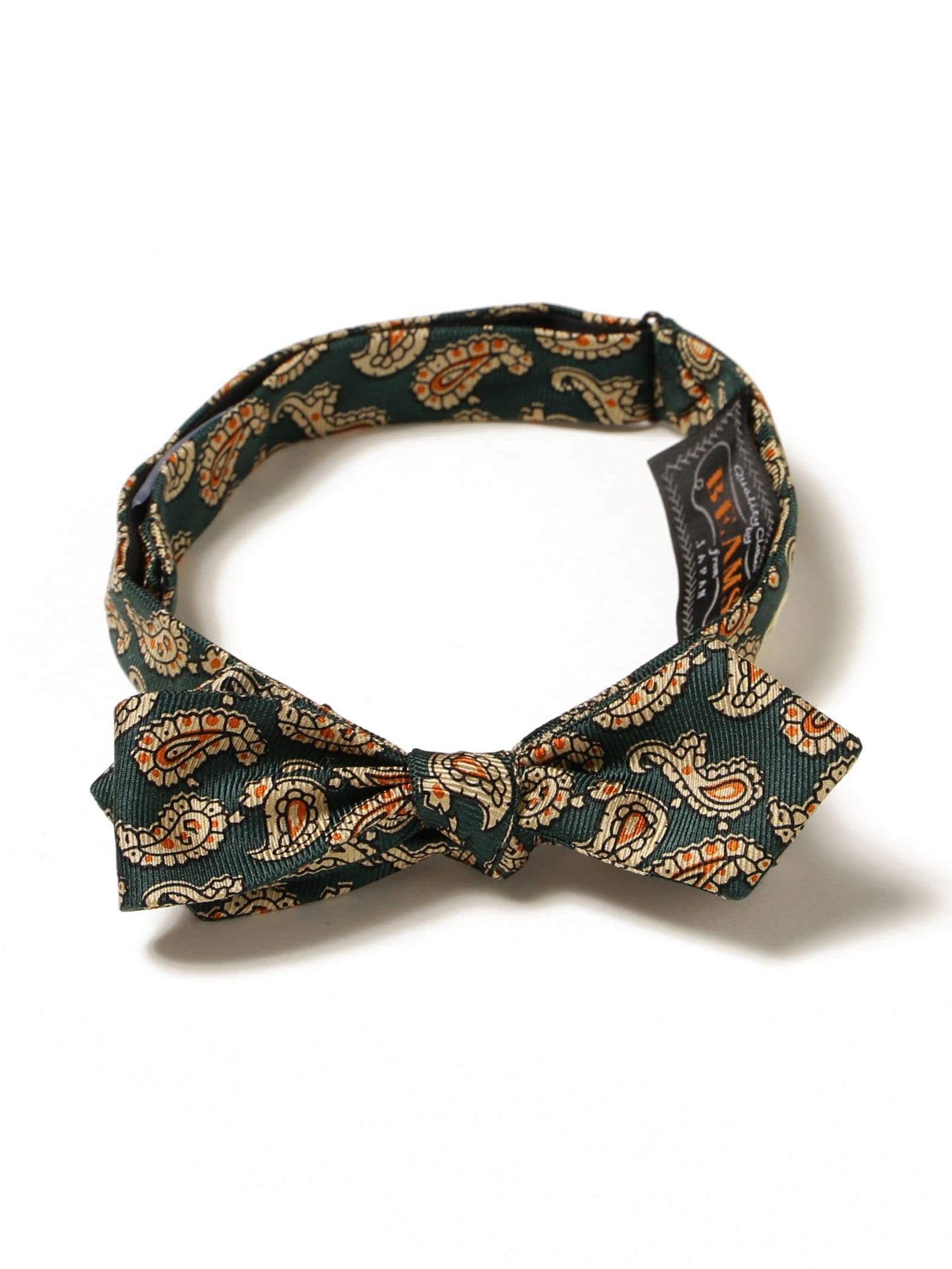 [BEAMS PLUS] Printed Paisley Silk Bow Tie for Men, GREEN 0 38440061107