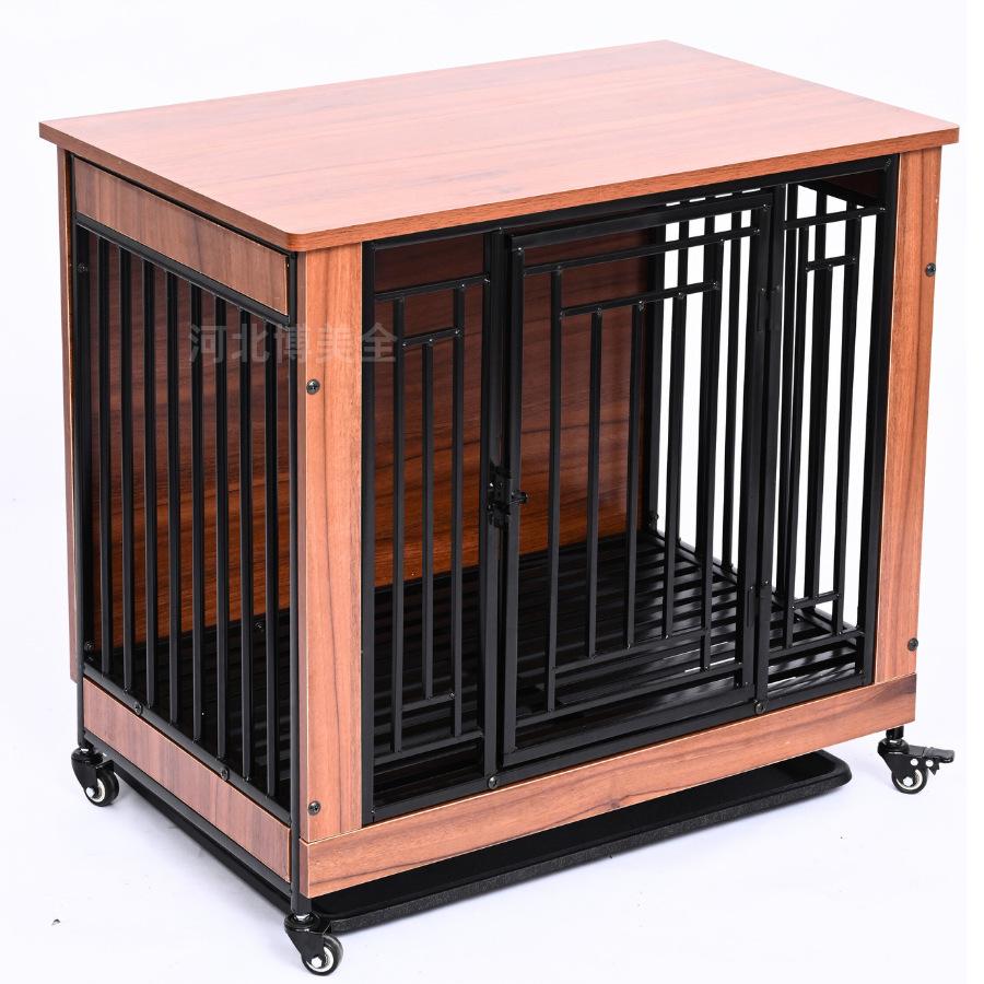 Movable Wooden & Metal Dog Crate with Toilet Separator for Medium/Small Dogs