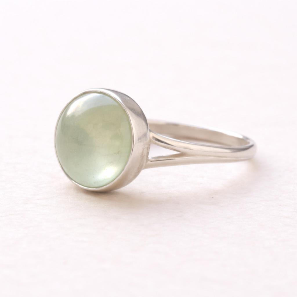 Grüner Prehnit Runder Edelstein Statement Ring, 925 Sterlingsilber Schmuck, Minimalistischer Handgemachter Schmuck