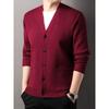 Men's Knitted Cardigan Coat Spring and Autumn V-neck Solid Color Top Real Pocket Sweater Business Casual Outdoor Sweater
