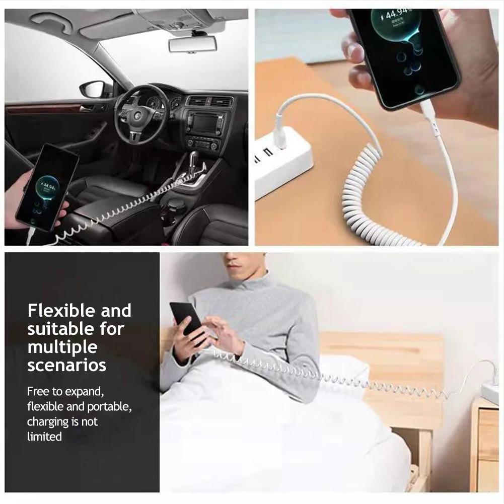 66W 5A USB Type C Data Cable 3A Micro USB Spring Pull Telescopic Fast Charging Cable for Android Phone Accessories Car USB Cable