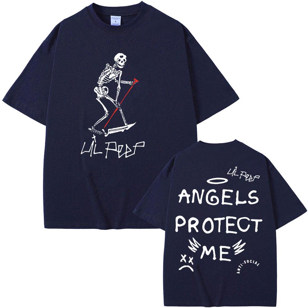 Rapper Lil Peep Cry Baby Angels Protect Me Skeleton Graphic T-shirts Men Women Hip Hop Vintage Oversized T Shirts Short Sleeve