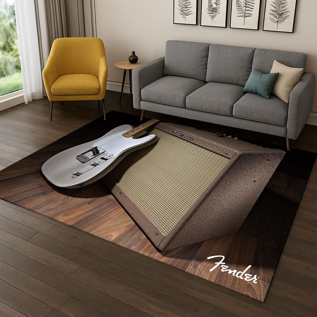

3D Килим-килимок з логотипом гітари Fender Bass для спальні, вітальні, біля дивана, килимок для вхідних дверей, прикраса для дому, нековзкий килим, подарунок 40x60cm