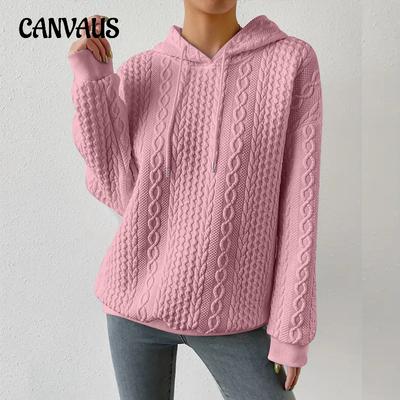 Autumn Women's Sweatshirt Knitted Jacquard Hooded Lace-Up Long Sleeve Sweatshirt