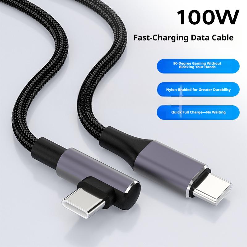 100W Fast Charging Cable for Apple & Samsung - 5A Nylon Braided Dual Type-C 90° Elbow Cable 100W Double type-C Elbow2
