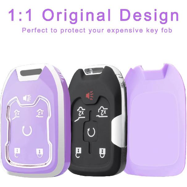 For GMC Key Fob Cover With Keychain, Key Case Shell TPU Full Protection Compatible With GMC Chevy Silverado Suburban Tahoe Acadia Terrain Yukon