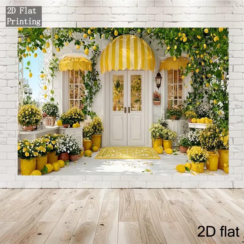 Tapisserie de Porche Citronnier, Tissu de Fond Jardin d'Été, Décor Mural Cuisine