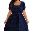 Rochie de damă A-line cu gât pătrat, mânecă scurtă și curea în talie cu fundă, multiple culori