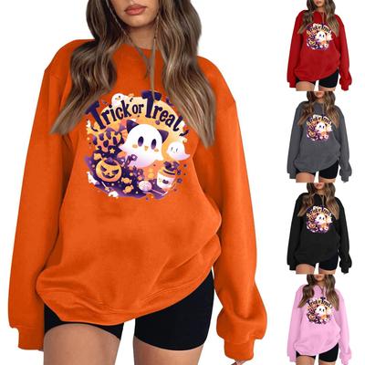 Women's Casual Round Neck Long Sleeved Pullover, Halloween Printed Top, Long Sleeved Hoodie