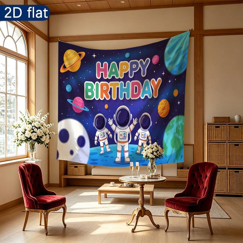 Birthday Party Space Planets Banner, Multicolor Polyester Backdrop for Wall Hanging Decor