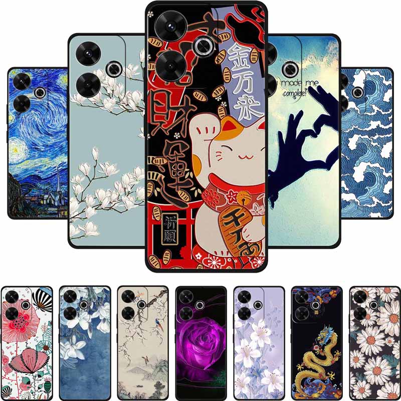 3D Embossed Case For Xiaomi Poco M6 4G Phone Case M 6 Plus Flowers Silicone Soft Coque For Xiaomi Redmi 13 13x Back Cover Case
