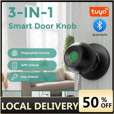 Smart TUYA Bluetooth Cylindrical Automatic Digital Knob Door Lock For Home Anti-Theft Fingerprint Keyless Office Bedroom Apartment