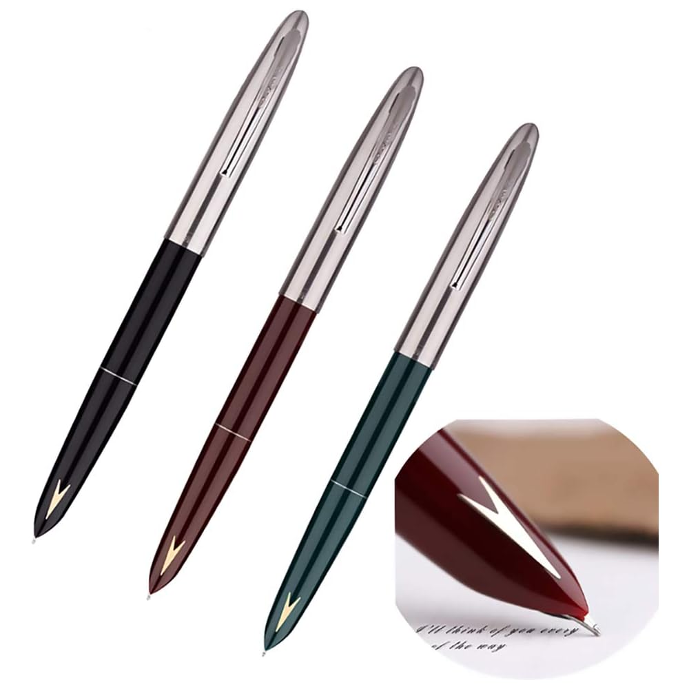 Lanxivi 3-Piece Genuine Hero 329 Fountain Pen with Fine Nib, Gold Arrow Pattern, and Stainless Steel Cap