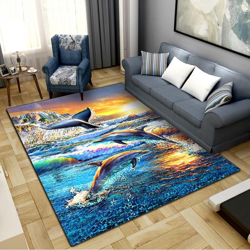 Dolphins Carpet Rug for Living Room Bedroom Home Sofa Decoration,Kids Play Non-slip Floor Mat
