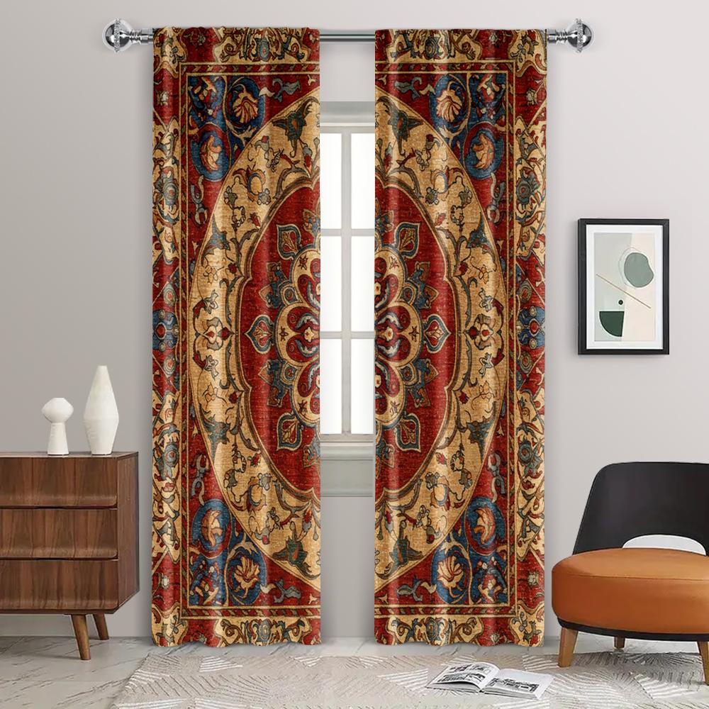 2pc, Curtains Morocco Inspired Abstract Mosaic Durable Polyester,Without Electricity Festive Holiday for Holiday Decor