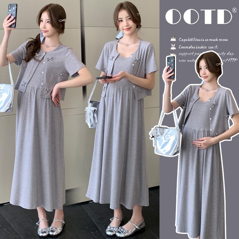 French-Style Maternity Two-Piece: Stylish Short-Sleeved Summer Dress & Top Set 2026 Extra Large